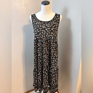 Max Studio black floral ruffle layered tier dress size small